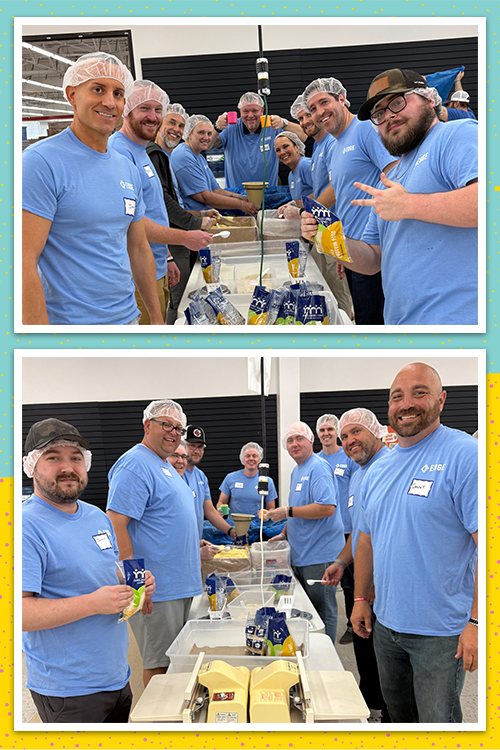 EDGE team volunteering and packaging meals